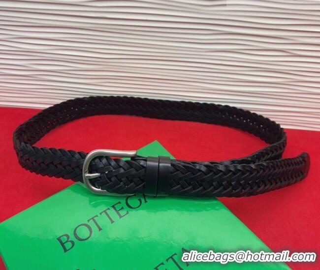 Top Grade Bottega Veneta Woven Leather Belt 3cm with Pin Buckle BV031601 Black 2026