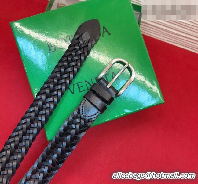 Top Grade Bottega Veneta Woven Leather Belt 3cm with Pin Buckle BV031601 Black 2026