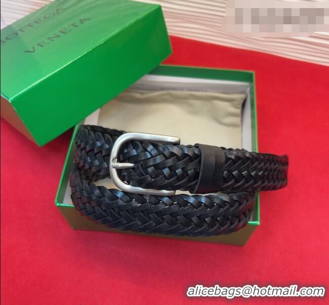 Top Grade Bottega Veneta Woven Leather Belt 3cm with Pin Buckle BV031601 Black 2026
