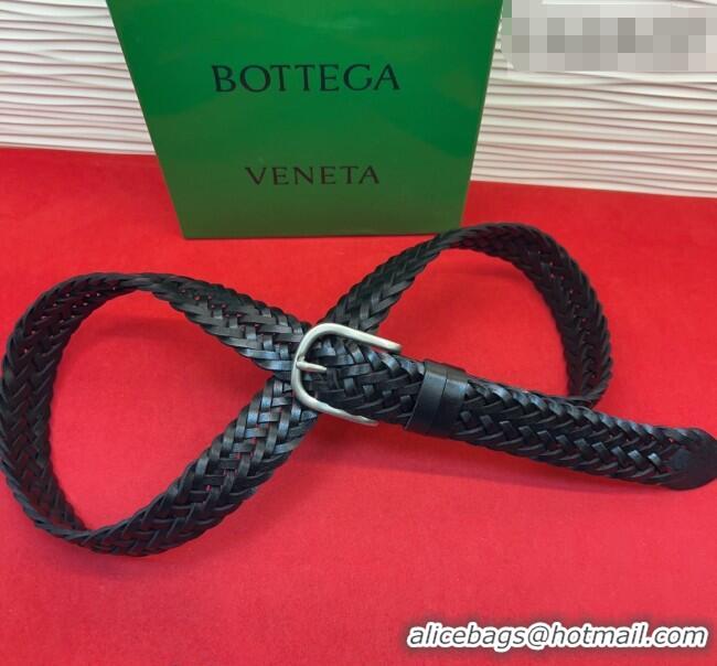 Top Grade Bottega Veneta Woven Leather Belt 3cm with Pin Buckle BV031601 Black 2026