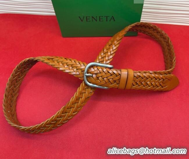 Shop Discount Bottega Veneta Woven Leather Belt 3cm with Pin Buckle BV031601 Brown 2026
