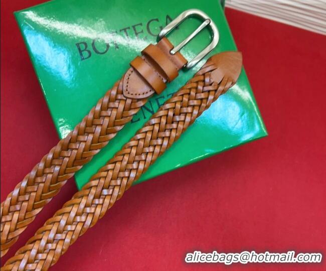 Shop Discount Bottega Veneta Woven Leather Belt 3cm with Pin Buckle BV031601 Brown 2026