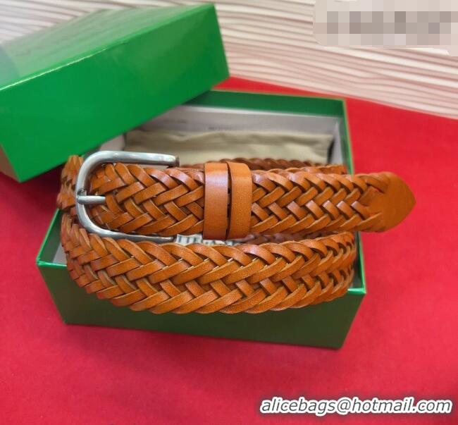 Shop Discount Bottega Veneta Woven Leather Belt 3cm with Pin Buckle BV031601 Brown 2026