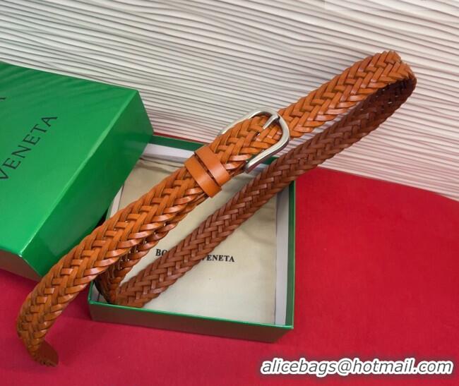 Shop Discount Bottega Veneta Woven Leather Belt 3cm with Pin Buckle BV031601 Brown 2026