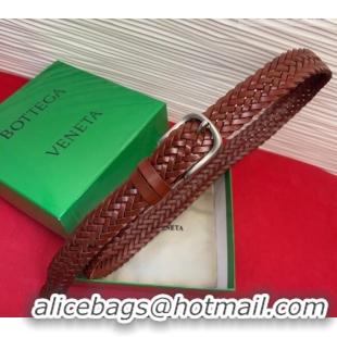Luxury Discount Bottega Veneta Woven Leather Belt 3cm with Pin Buckle BV031601 Dark Brown 2026