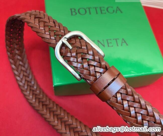 Luxury Discount Bottega Veneta Woven Leather Belt 3cm with Pin Buckle BV031601 Dark Brown 2026