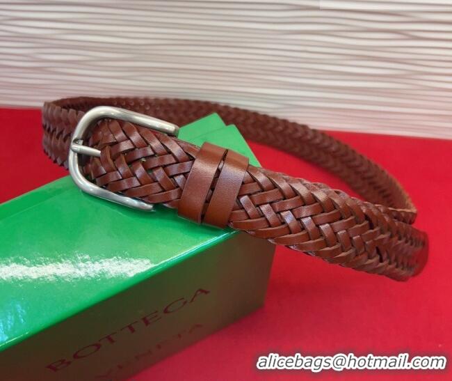 Luxury Discount Bottega Veneta Woven Leather Belt 3cm with Pin Buckle BV031601 Dark Brown 2026