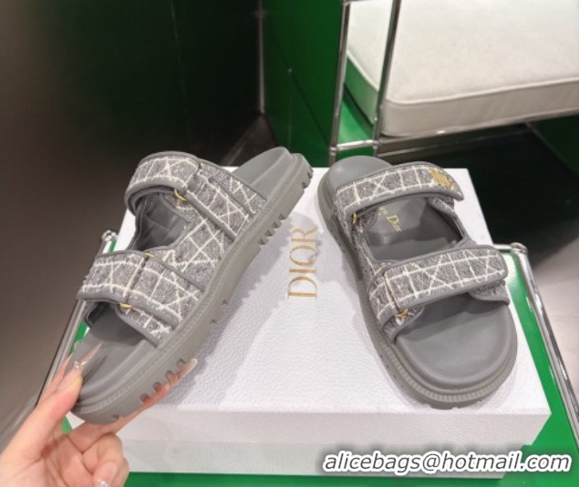 Shop Duplicate Dior Dioract Flat Slides Sandal in Grey Tweed 2026 60302118