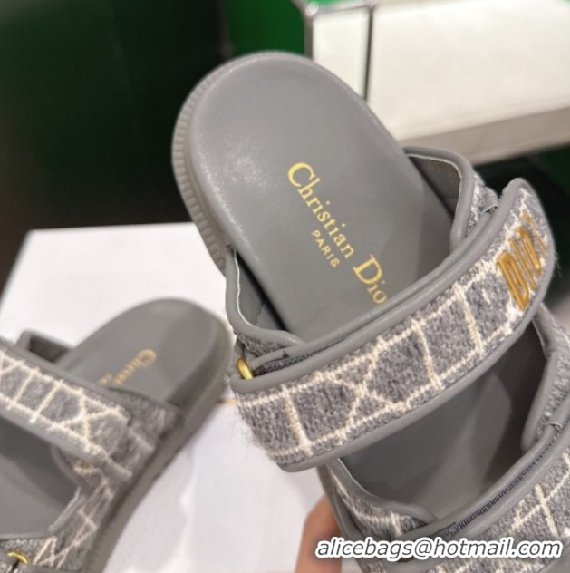 Shop Duplicate Dior Dioract Flat Slides Sandal in Grey Tweed 2026 60302118