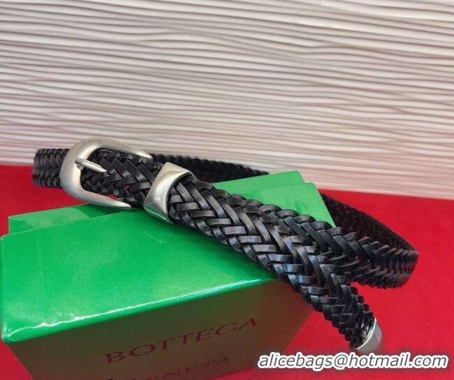 Most Popular Bottega Veneta Woven Leather Belt 2.5cm with Pin Buckle BV031602 Black 2026