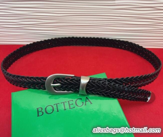 Most Popular Bottega Veneta Woven Leather Belt 2.5cm with Pin Buckle BV031602 Black 2026