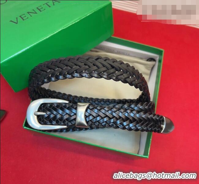 Most Popular Bottega Veneta Woven Leather Belt 2.5cm with Pin Buckle BV031602 Black 2026