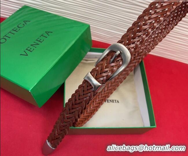 Top Design Bottega Veneta Woven Leather Belt 2.5cm with Pin Buckle BV031602 Brown 2026
