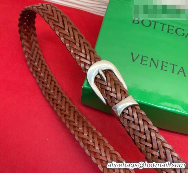 Top Design Bottega Veneta Woven Leather Belt 2.5cm with Pin Buckle BV031602 Brown 2026