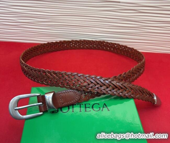 Top Design Bottega Veneta Woven Leather Belt 2.5cm with Pin Buckle BV031602 Brown 2026