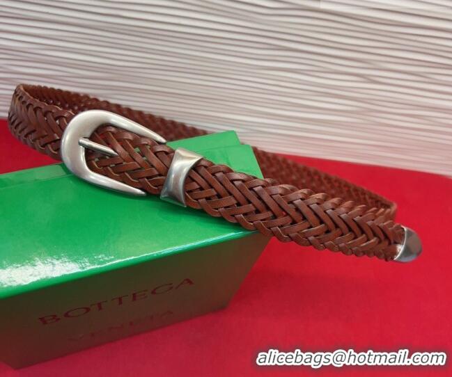 Top Design Bottega Veneta Woven Leather Belt 2.5cm with Pin Buckle BV031602 Brown 2026