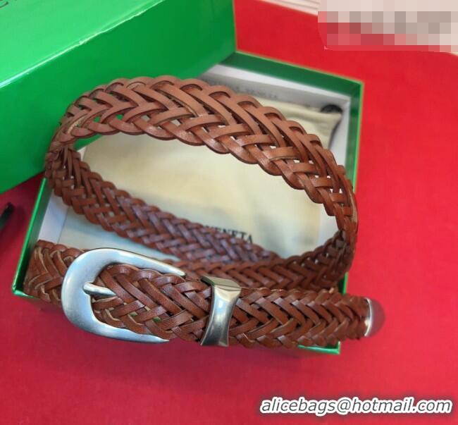 Top Design Bottega Veneta Woven Leather Belt 2.5cm with Pin Buckle BV031602 Brown 2026