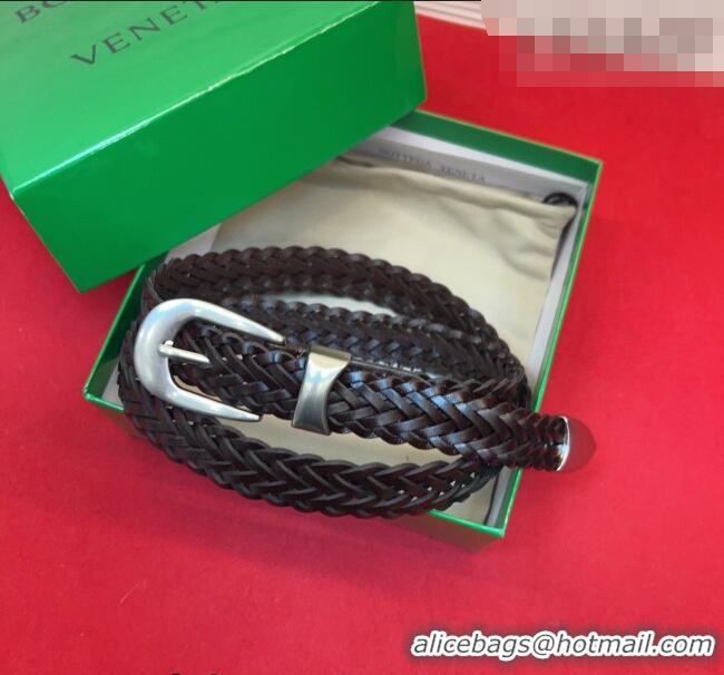 Luxury Cheap Bottega Veneta Woven Leather Belt 2.5cm with Pin Buckle BV031602 Chocolate 2026