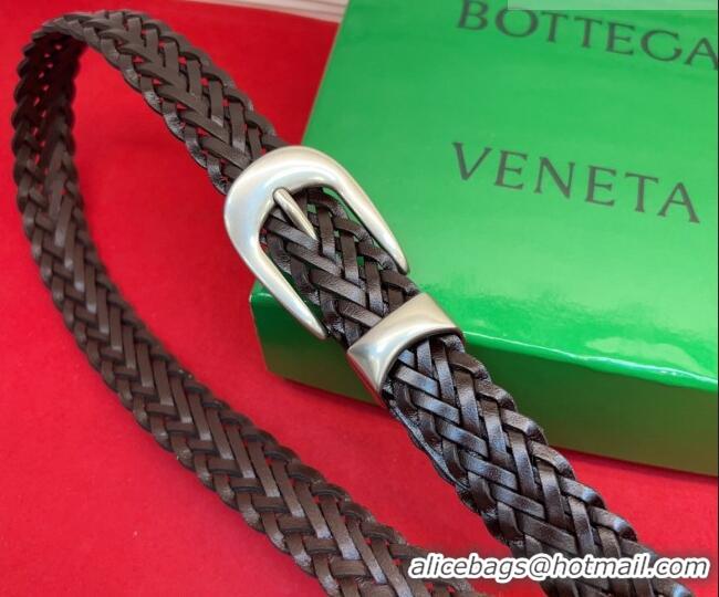 Luxury Cheap Bottega Veneta Woven Leather Belt 2.5cm with Pin Buckle BV031602 Chocolate 2026