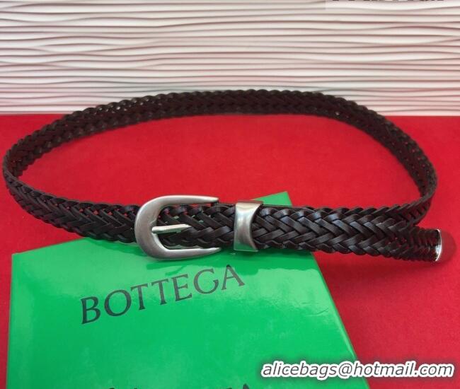 Luxury Cheap Bottega Veneta Woven Leather Belt 2.5cm with Pin Buckle BV031602 Chocolate 2026