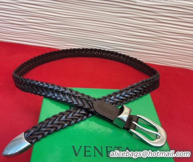 Luxury Cheap Bottega Veneta Woven Leather Belt 2.5cm with Pin Buckle BV031602 Chocolate 2026