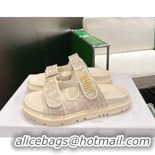 Good Product Dior Dioract Flat Slides Sandal in Oblique Embroidered Cotton Beige 2026 60302119