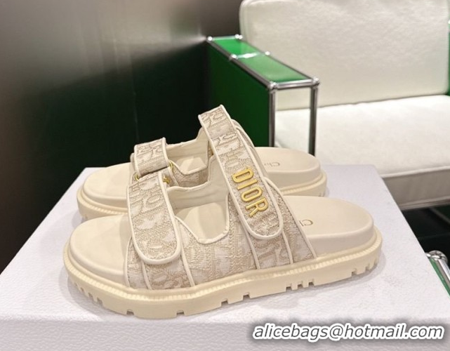 Good Product Dior Dioract Flat Slides Sandal in Oblique Embroidered Cotton Beige 2026 60302119