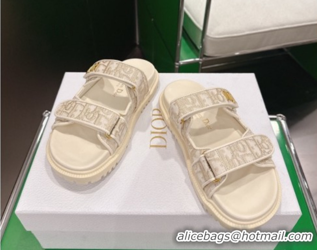 Good Product Dior Dioract Flat Slides Sandal in Oblique Embroidered Cotton Beige 2026 60302119