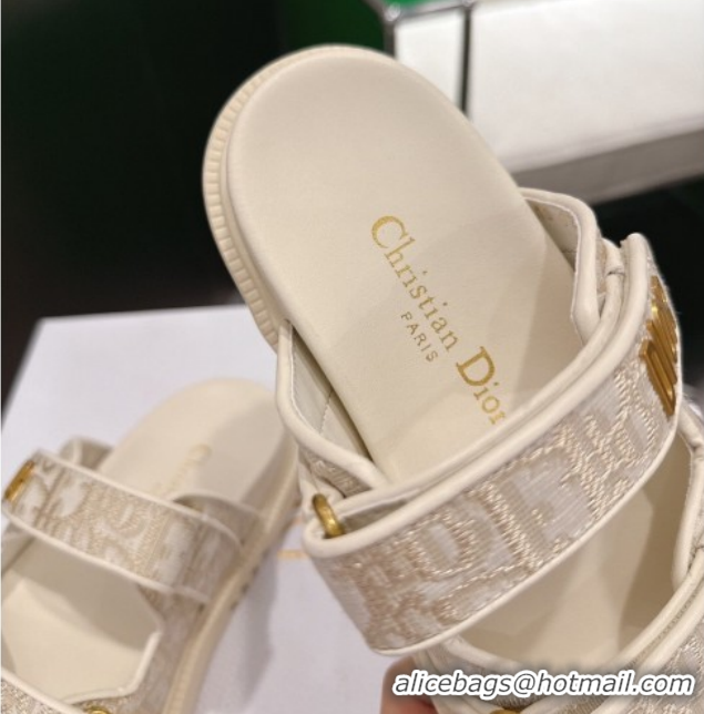 Good Product Dior Dioract Flat Slides Sandal in Oblique Embroidered Cotton Beige 2026 60302119