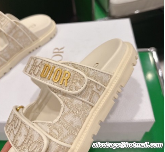 Good Product Dior Dioract Flat Slides Sandal in Oblique Embroidered Cotton Beige 2026 60302119