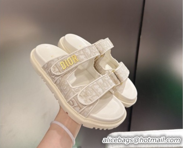 Good Product Dior Dioract Flat Slides Sandal in Oblique Embroidered Cotton Beige 2026 60302119