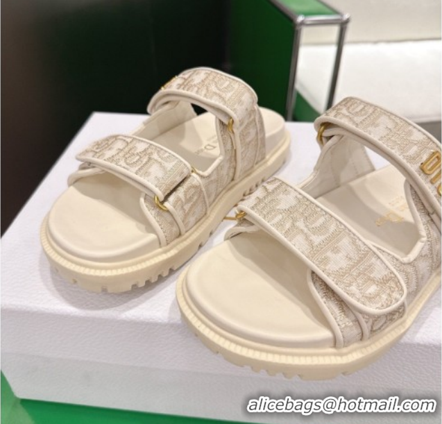 Good Product Dior Dioract Flat Slides Sandal in Oblique Embroidered Cotton Beige 2026 60302119