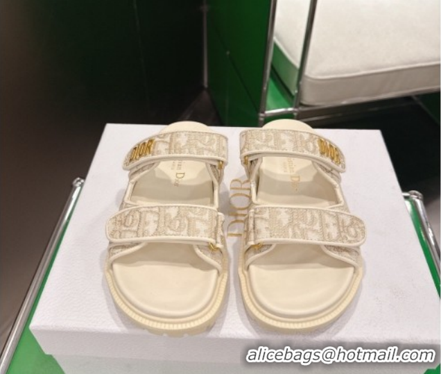 Good Product Dior Dioract Flat Slides Sandal in Oblique Embroidered Cotton Beige 2026 60302119