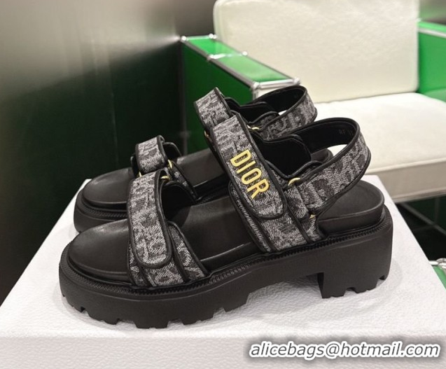 Stylish Dior Dioract Platform Sandals in Oblique Embroidered Denim Black 60302120