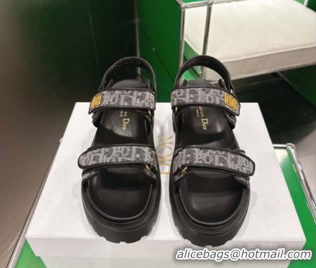 Stylish Dior Dioract Platform Sandals in Oblique Embroidered Denim Black 60302120