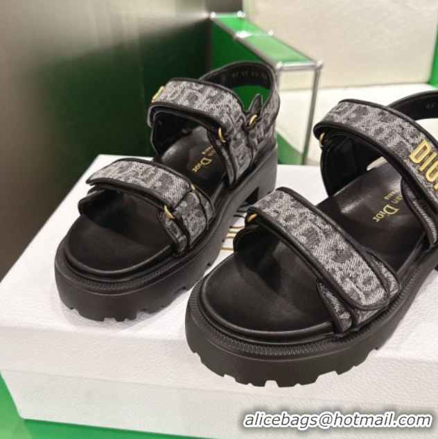 Stylish Dior Dioract Platform Sandals in Oblique Embroidered Denim Black 60302120