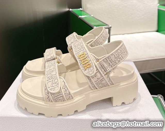 Good Product Dior Dioract Platform Sandals in Oblique Embroidered Cotton White 60302121