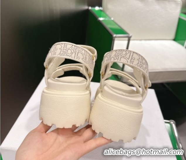 Good Product Dior Dioract Platform Sandals in Oblique Embroidered Cotton White 60302121