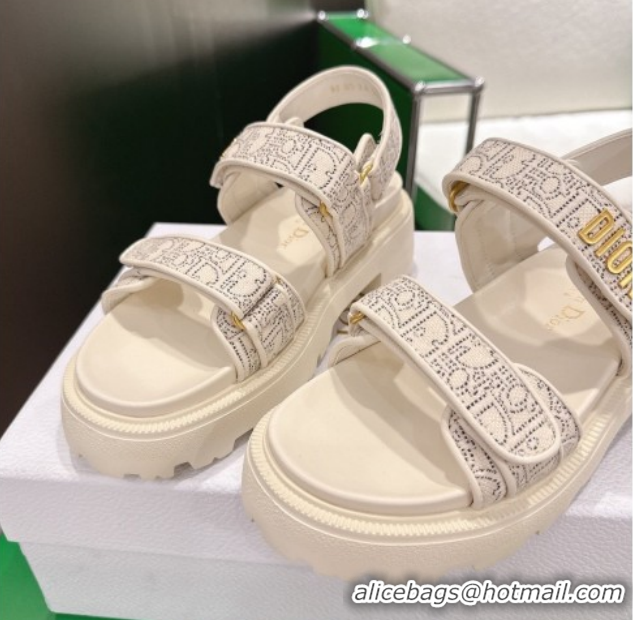 Good Product Dior Dioract Platform Sandals in Oblique Embroidered Cotton White 60302121