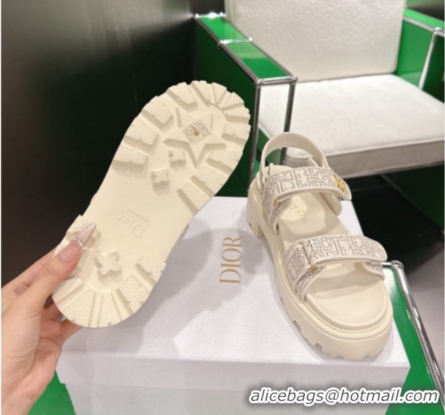 Good Product Dior Dioract Platform Sandals in Oblique Embroidered Cotton White 60302121