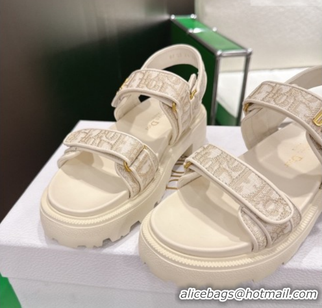 Most Popular Dior Dioract Platform Sandals in Oblique Embroidered Cotton Grey 2026 60302122