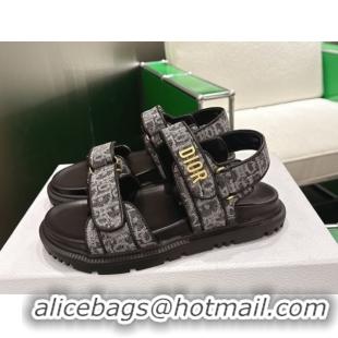 Purchase Dior Dioract Flat Sandals in Oblique Embroidered Denim Black 2026 60302123