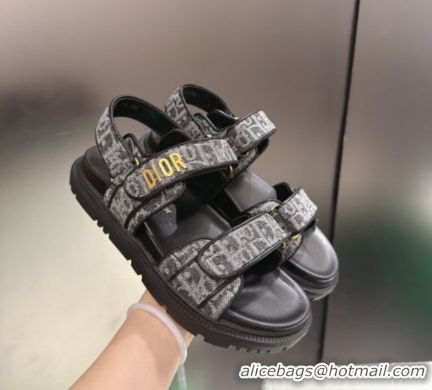 Purchase Dior Dioract Flat Sandals in Oblique Embroidered Denim Black 2026 60302123