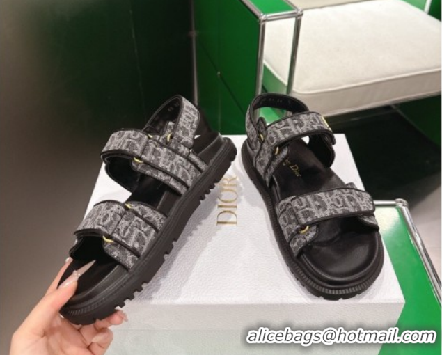 Purchase Dior Dioract Flat Sandals in Oblique Embroidered Denim Black 2026 60302123