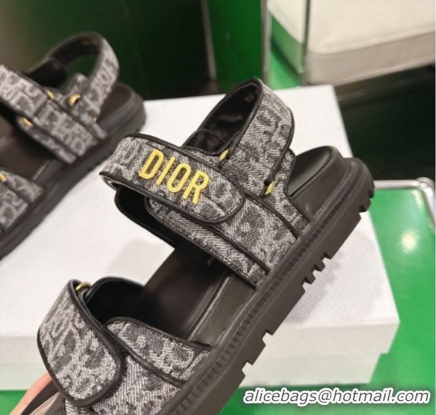 Purchase Dior Dioract Flat Sandals in Oblique Embroidered Denim Black 2026 60302123