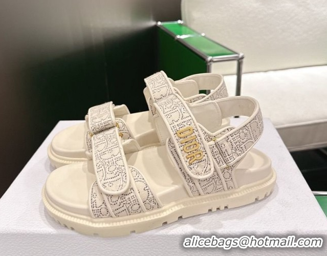 Low Cost Dior Dioract Flat Sandals in Oblique Embroidered Cotton White 2026 60302124