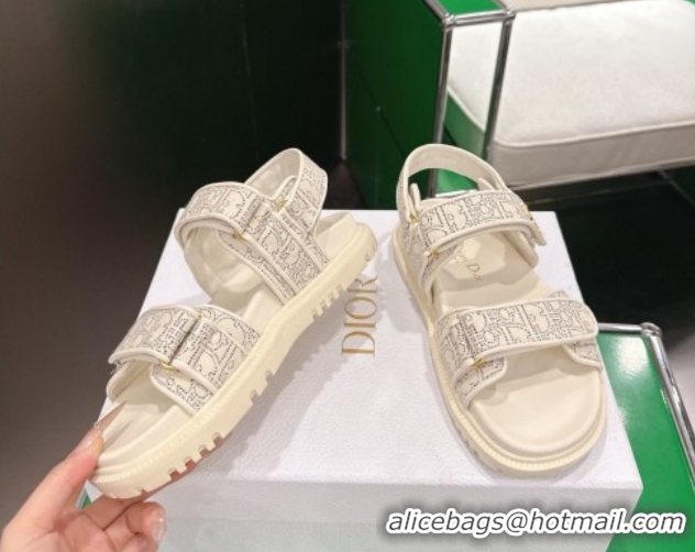 Low Cost Dior Dioract Flat Sandals in Oblique Embroidered Cotton White 2026 60302124