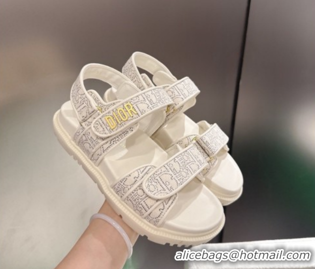Low Cost Dior Dioract Flat Sandals in Oblique Embroidered Cotton White 2026 60302124