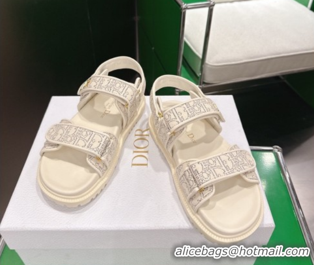 Low Cost Dior Dioract Flat Sandals in Oblique Embroidered Cotton White 2026 60302124