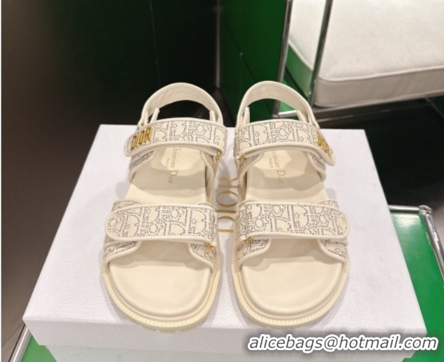 Low Cost Dior Dioract Flat Sandals in Oblique Embroidered Cotton White 2026 60302124